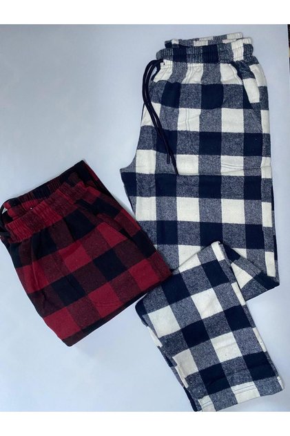 Men's 2-Piece Winter Plaid Patterned Flannel Cotton Pajama Bottoms