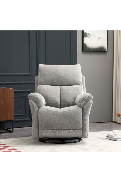 Ezmir Manual Fabric Recliner with Glider & Swivel - Silver, 1-Seater, Plywood & Metal, 87x94x107cm