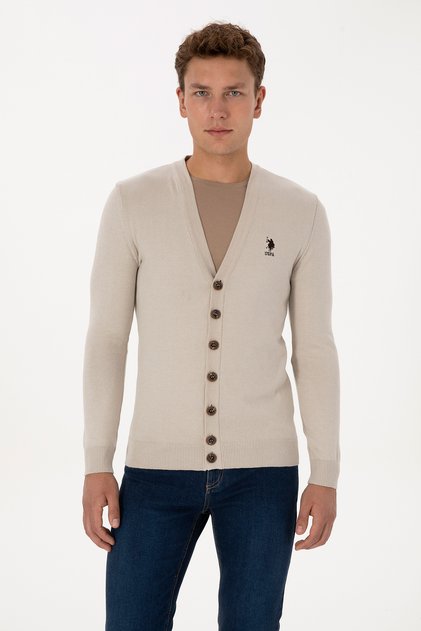 Men's Stone Melange Basic Knitwear Cardigan 50313702-Vr225