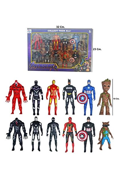 Retoys 12'li Avengers Süper Kahraman Seti Örümcek Adam Hulk Kara