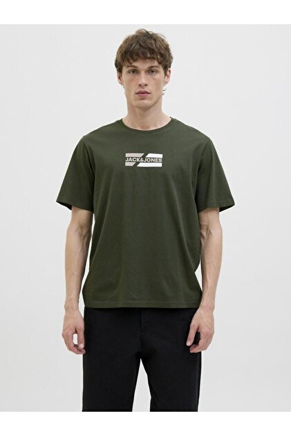 jon＊様 Jack & Jones Erkek Yeşil Jjcorp Graphic Tee Ss O-neck Ln T-shirt