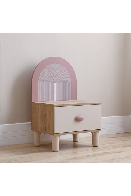 Zeta Kids Night Stand with LED - Offwhite & Pink, 1 Drawer, Engineered Wood, 55x42x88.2cm