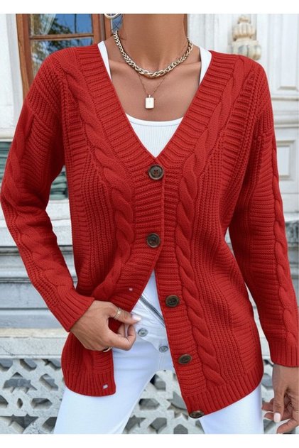Women's Knitted Buttoned Thick Knit Cardigan