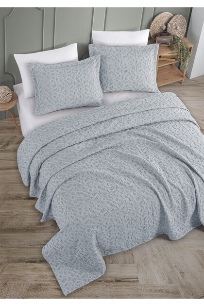 طقم غطاء سرير من قماش الجاكار من رازين، مقاس مزدوج، لون نيلي، 230×240 سم