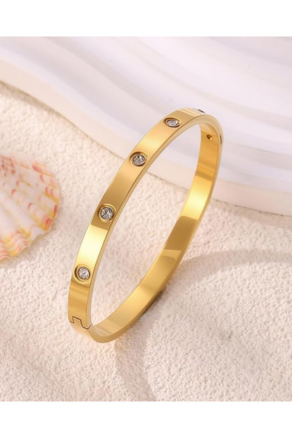 Gold Color Zircon Stone Design Detail Clamp Model Bracelet