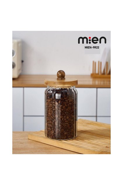 Acacia Lid Borosilicate Stripe Glass Jar 950 ml