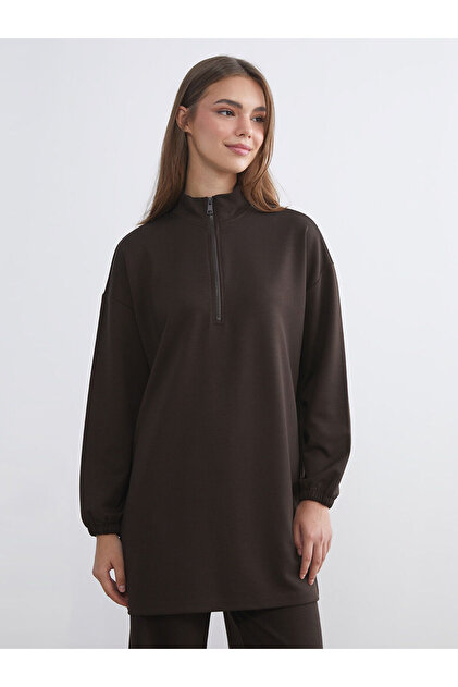LC Waikiki LCW Modest Siyah Bisiklet Yaka Kadın Sweatshirt Tunik