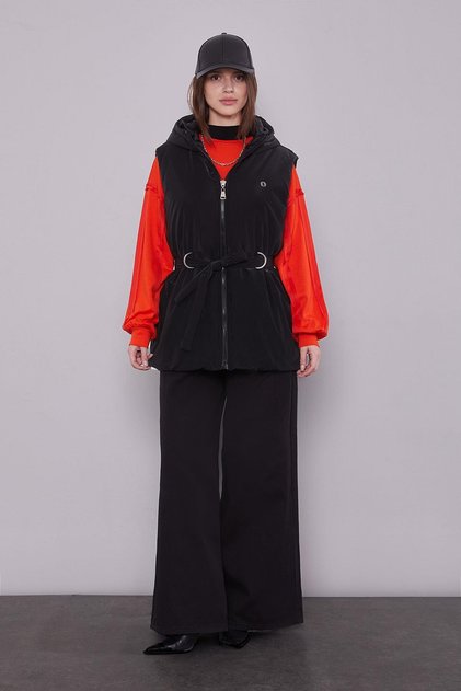Black-Orange Vest Set Sweat Sports Set