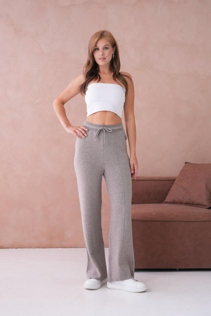 10878-Tie-Up Flexible Palazzo Knitwear Trousers