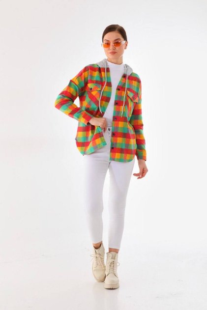 Multicolored Plaid Hooded Lumberjack Shirt
