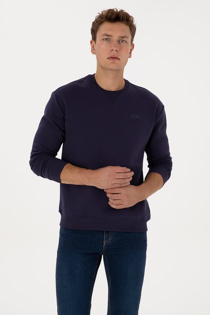 Erkek Comfort Fit Bisiklet Yaka Şardonlu Mürdüm Basic Sweatshirt 50313757-VR074