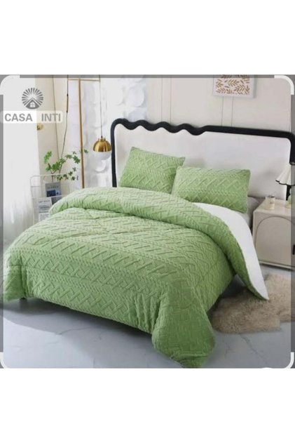 Embossed Thick & Warm Faux Fur Plush Soft Green 6 Pc King Size Comforter Set