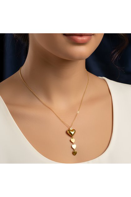 Gold Color New Season Small Y Model Trend 4 Heart Necklace