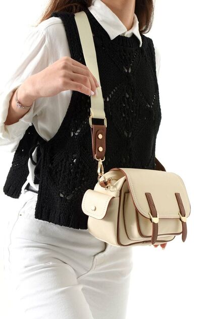 Women's Double Buckle Detailed Stylish Multi-Compartment Crossbody Hand and Shoulder Bag