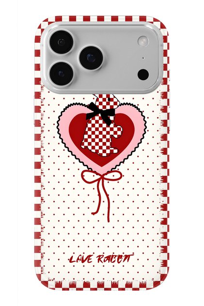 iPhone 18 Pro Compatible Red Checkered Rabbit Pattern Transparent Phone Case