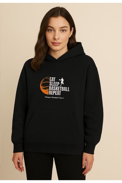 Usa Spor Basketball Eat Sleep Repeat Basketball New Season Trend Unisex Black Basic Sweatshirt Hoodie