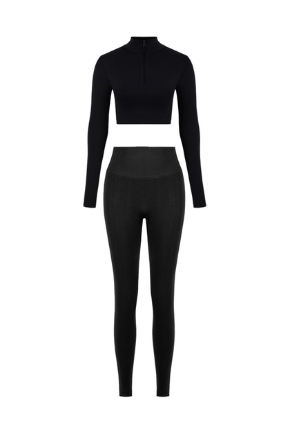 Long Sleeve Half Zipper Bustier and Push up Seamless Leggings Set 1980-1950