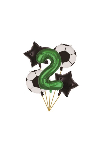 Set de 5 baloane — alb, negru, verde, numărul 2, fotbal (PPTZ5378-2)