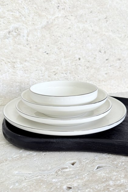 Modern GÜMÜŞ 24 Parça 6 Kişilik Günlük Porselen Yemek Takımı Parlak Gümüş