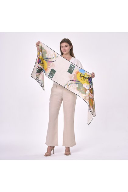 Kandinsky Dominant Curve Patterned Wool Silk Scarf