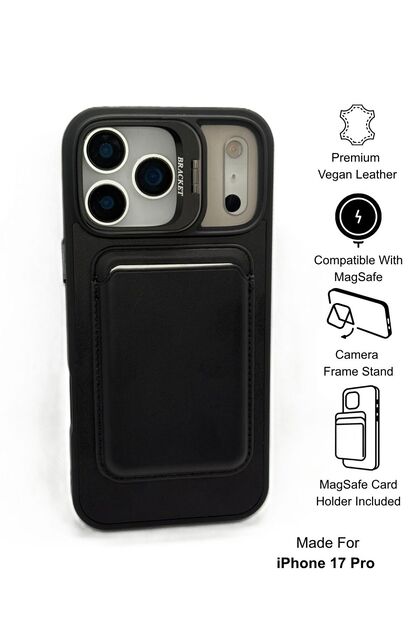 CASSETIFY iPhone用ケース セット 17 PRO Paladyum Case iPhone 17 Pro Uyumlu Premium Siyah Deri Magsafe