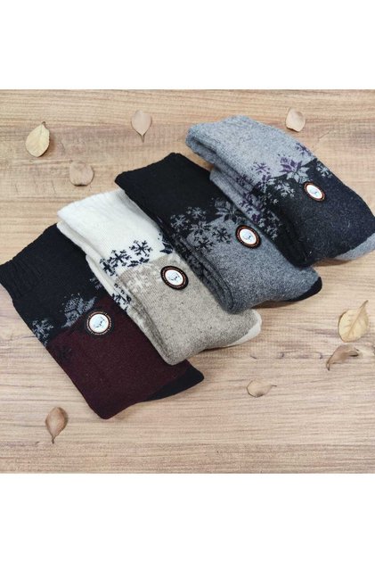 Women's Patterned Towel Wool Socks 4 Pairs