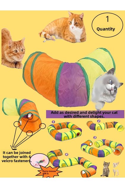L-Shaped Addable Cat Tunnel - Animal Play Tunnel with Rainbow Addition