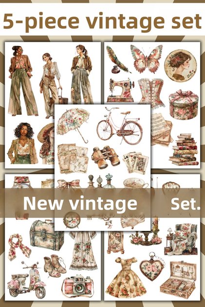 Set of 5 Vintage Nostalgic Stickers - Stickers for Agenda, Bullet Journal, Scrapbook, Laptop, Phone