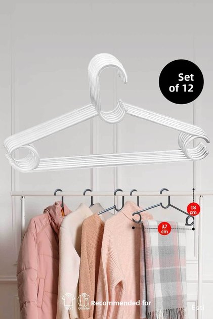 12 Pieces - White Plastic Dress Clothes Trousers Scarf Hanger