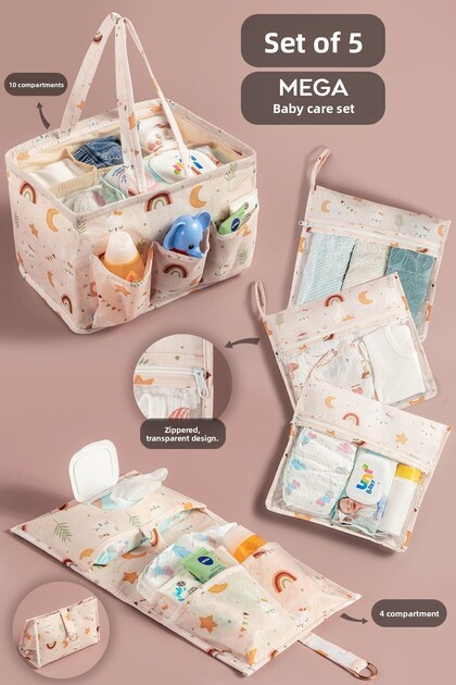 5-piece newborn hospital organizer set - baby care bag - zippered clear suitcase organizer