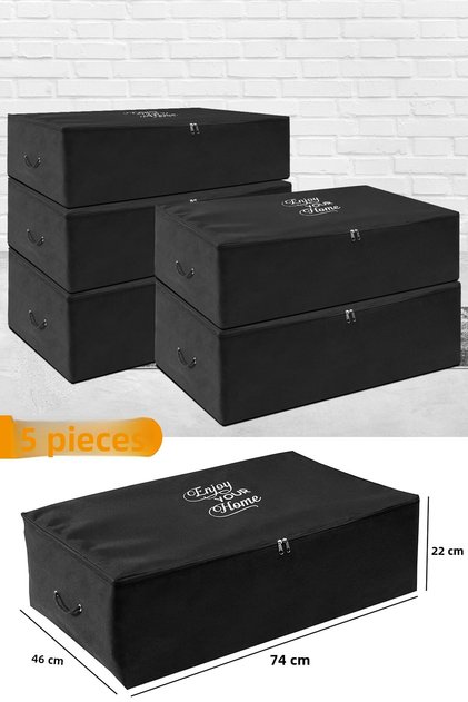 5 Pieces - Mega Size Black Storage Bag Under Base 74 x 46 x 22 cm
