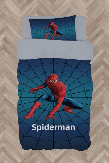 BABY AND KIDS ROOM Spider Man Patterned Navy Blue Duvet Cover Set
