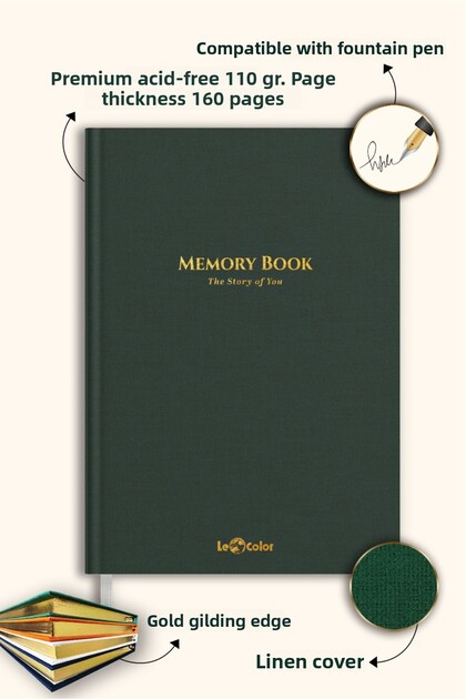 Linen Souvenir Notebook Fountain Pen Compatible Gold Edged Album Green