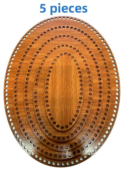 5-Piece Single Face Walnut Colored Wooden 3 mm Mdf Oval Ellipse Basket Tray Base