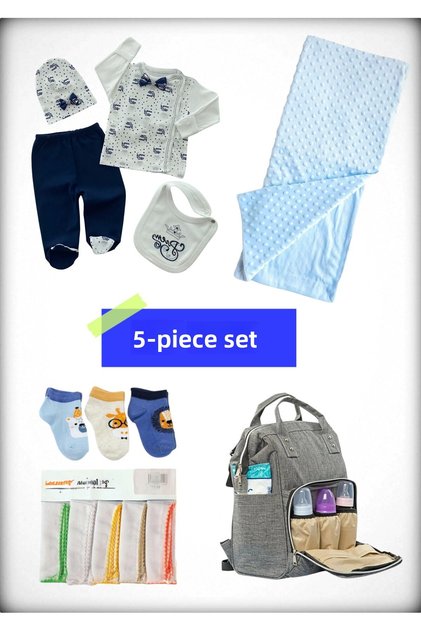 5-Piece Birth Set (Mother Baby Bag, Hospital Release Blanket, 10-Piece Wipes and 3-Piece Socks)