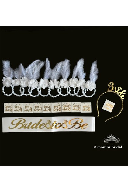 White Bride to Be Bridesmaid Bracelet and Tattoo, Bridal Crown Sash Bachelorette