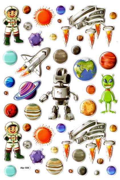Embossed sticker a4 size sticker book, planner label - (lim508) - astronaut and alien