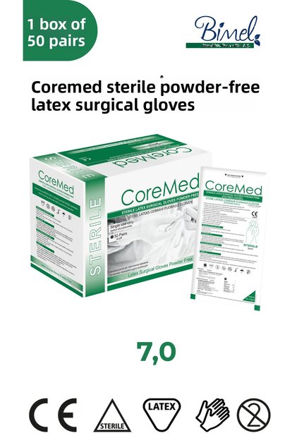 Coremed Sterile Surgical Latex Powder-Free Gloves Size 7 50 Pairs