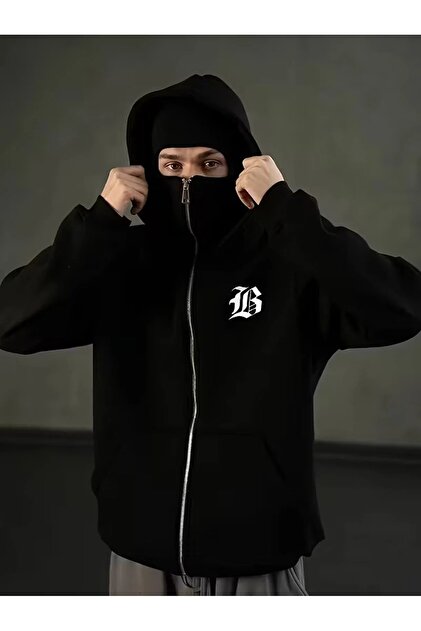 LOTS MODA Kar Maskeli Ninja Unisex Sweatshirt Hırka 2iplik kalın