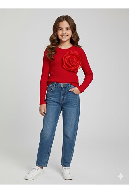 Girl's Camisole Rose Detailed Blouse (Red)