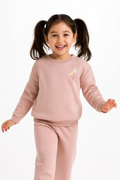 Girl's Pink Sweatshirt with Daisy - Girls' Clothing