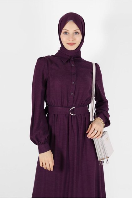 Beli̇ Kuşakli Gömlek Yakka Elbi̇se 42268-1
