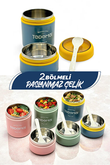 M&L LUNCH BOX Tedemeı Paslanmaz Çelik Yuvarlak 2 Katlı Plastik