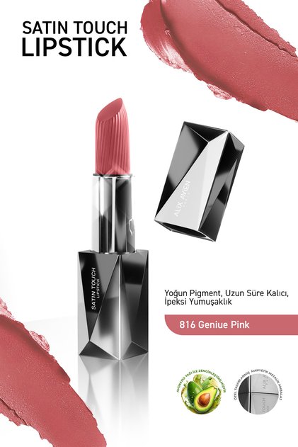 Uzun Süre Kalıcı Nemlendirici Pürüzsüz Etkili Yarı Mat Ruj - Satin Touch Lipstick 816 Geniue Pink