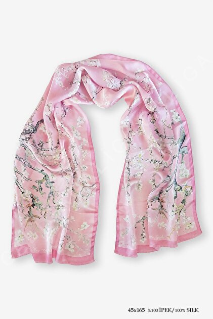 Van Gogh Almond Pink %100 Ipek Fular 45*165 cm "Art On Silk"