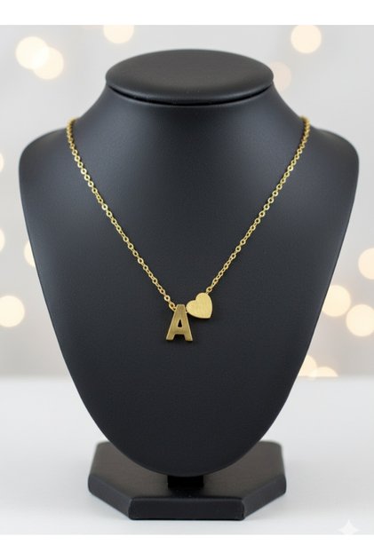 Steel letter heart pendant necklace, stainless steel, tarnish-resistant, gold, stylishly detailed gift necklaces, gold.