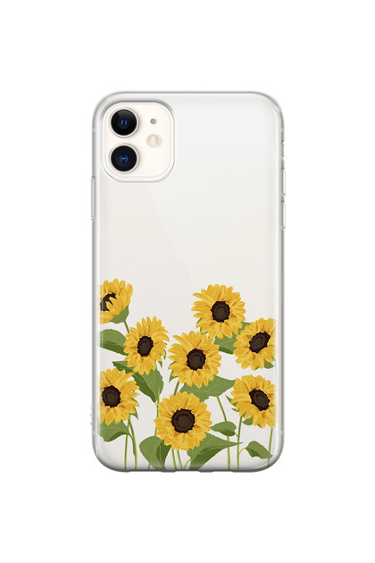 iPhone 11 Compatible Sunflowers Patterned Transparent Phone Case
