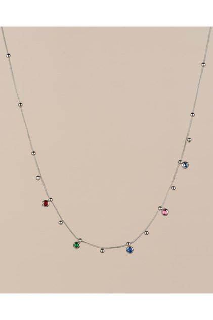 Colorya Round Colorful Zircon Stone Steel Necklace