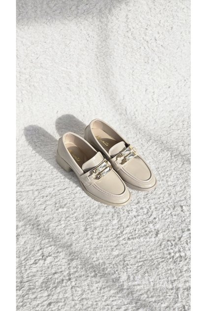 Melinta Stone Buckle Detailed Cream Loafer Women's Shoes