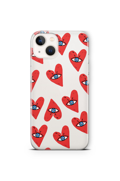 Transparent Phone Case with Eye Heart Pattern Compatible with iPhone 15 Plus